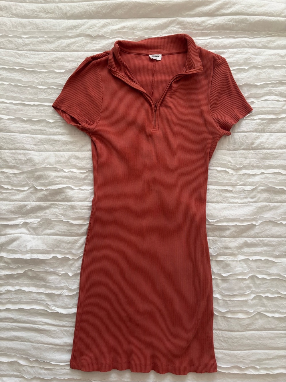 Cotton On Rust Ribbed Zip-Collar Mini Dress